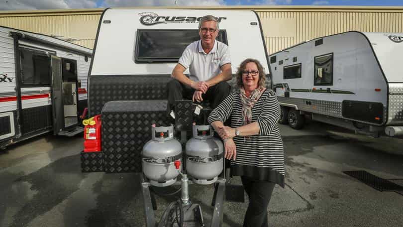 Ian and Louise Lewis, owners of the Guildford caravan supplier, Lewis RV. PICTURE BY NIC ELLIS THE WEST AUSTRALIAN